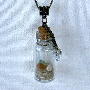 Artisan Handmade Beach in a Bottle Sea Shell Sea Glass Bronze Chain Necklace